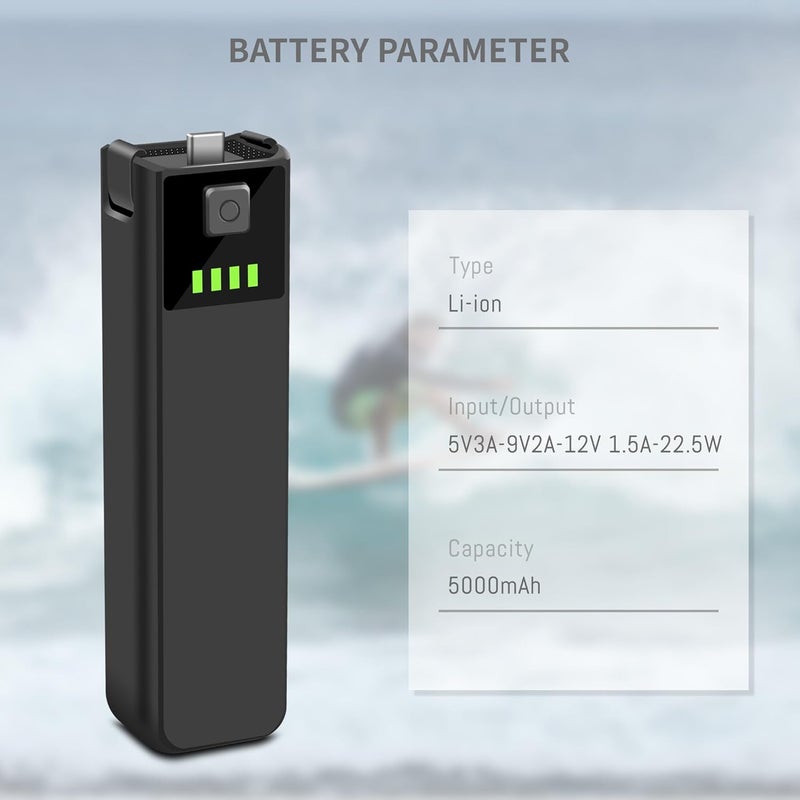 DFTIM مقبض بطارية Pocket 3 متوافق مع كاميرا DJI Osmo Pocket 3، 5000mAh بديل طاقة محمول، مزود ببطارية إضافية سريعة الشحن بسعة 22.5Wh وفتحة خيط 1/4" محفوظة (1 قطعة) - Image 3